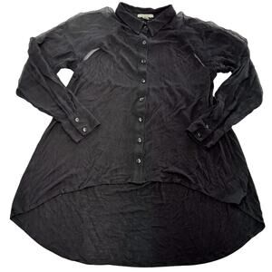 Bordeaux Shirt Womens Small Black Sheer Button Down Long Sleeve Lace Back Top